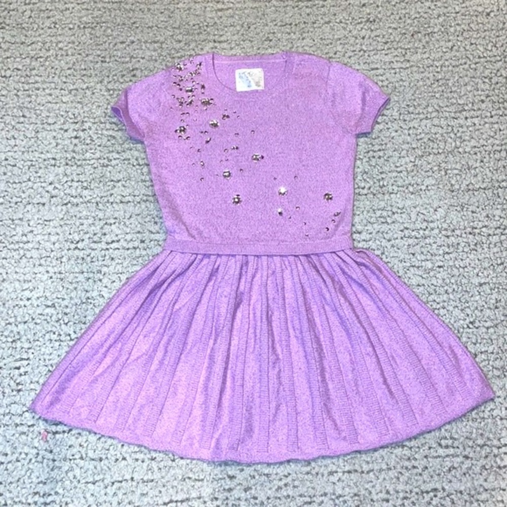 Justice Gem & Rhinestone Embellished Shimmer Sweater Dress, Size 12
